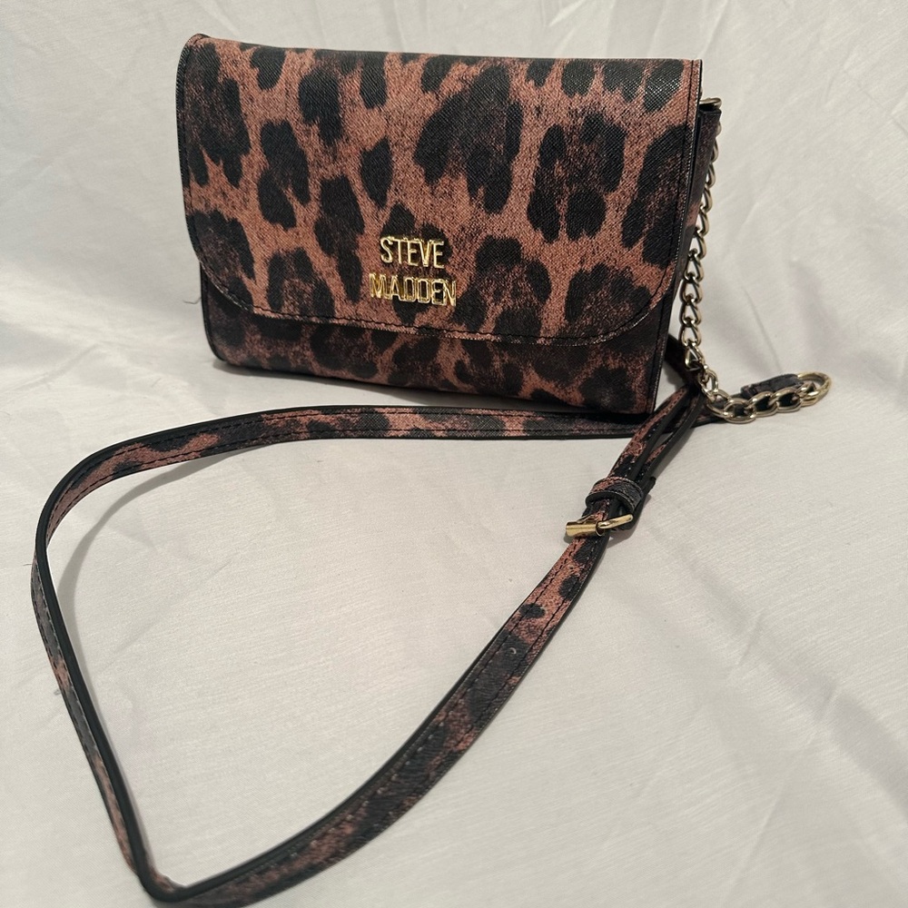 Steve Madden Leopard Print Crossbody Bag - Brown & Black with Gold Hardware